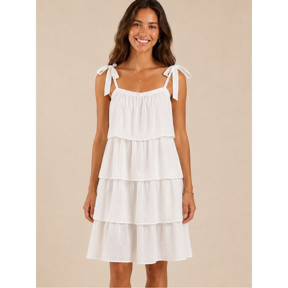 NWT Victoria Dunn White Sleeveless Tiered Sundress